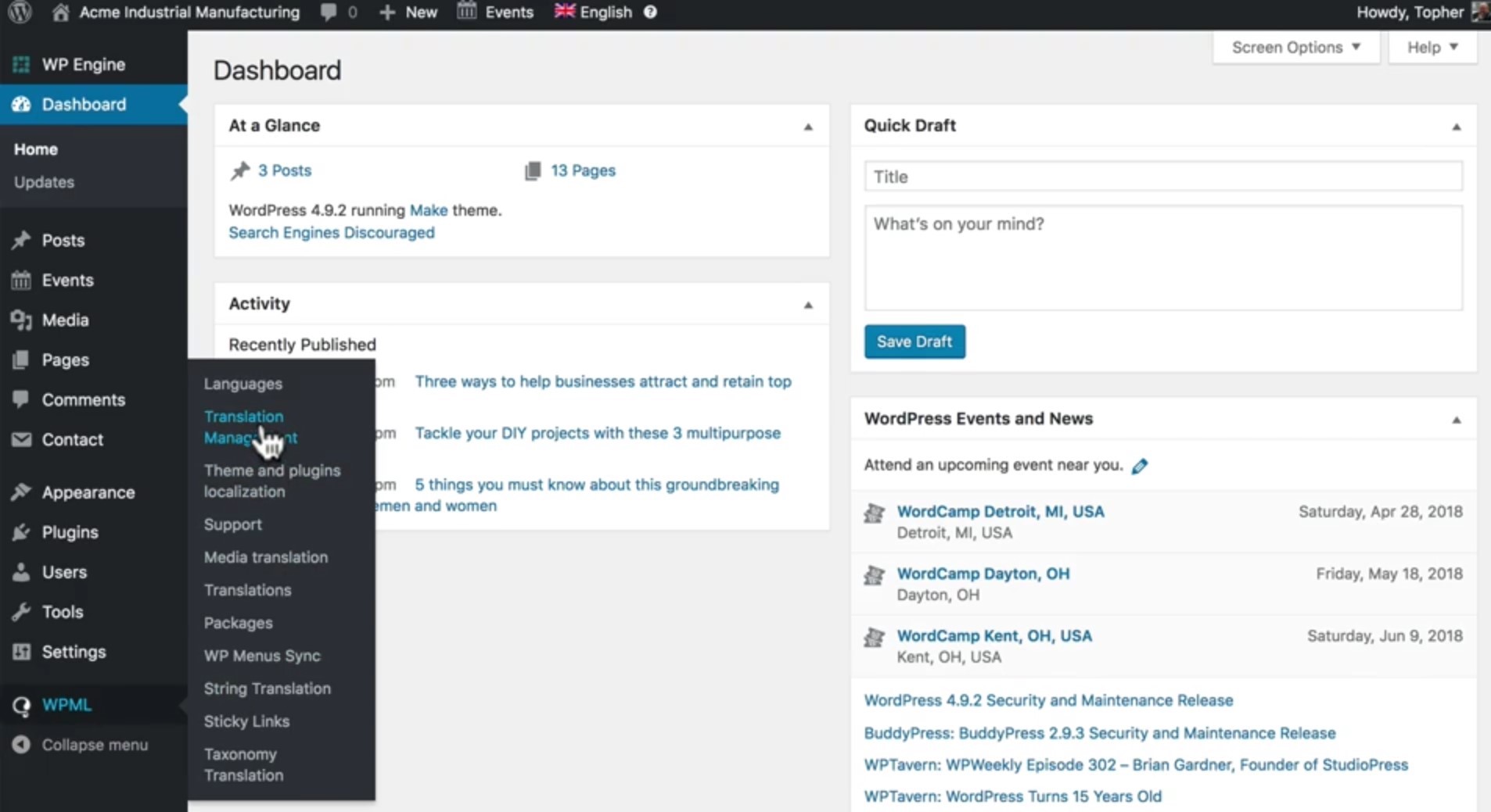 How to Build a Multilingual Website in WordPress - WPML - Translation Management Dashboard